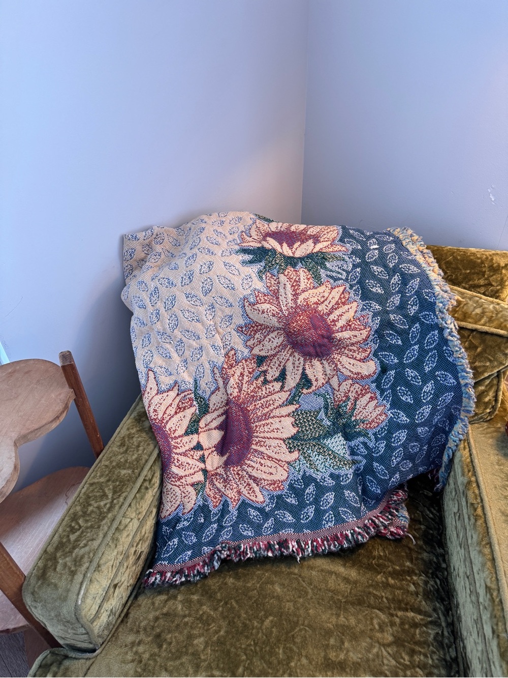 Sunflower Woven Throw Blanket - Blue & Cream